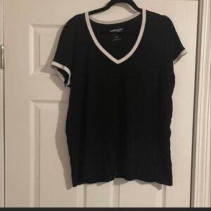 Torrid Black V-Neck Tee with White Trim